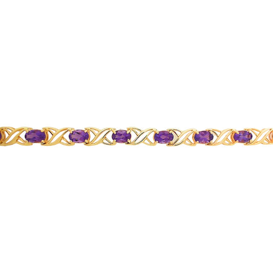 Yellow Gold Amethyst Fancy Link Bracelet