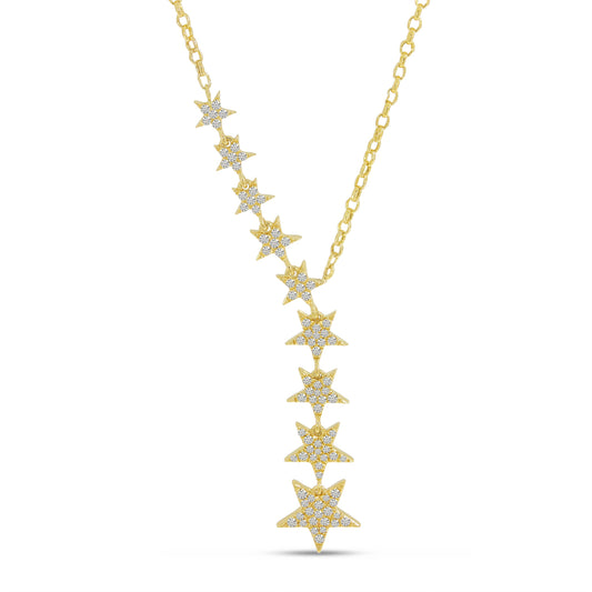 Yellow Gold Diamond Cascading Stars Necklace