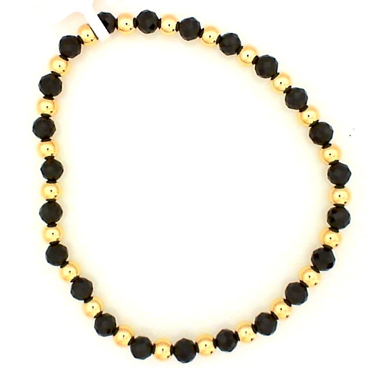 Faceted Black Spinel and Gold Filled Beaded Bracelet