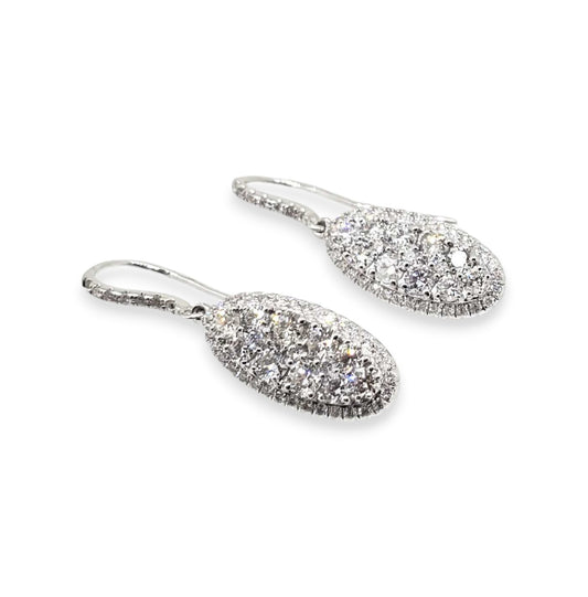 White Gold Pave Diamond Oval Drop Earrings