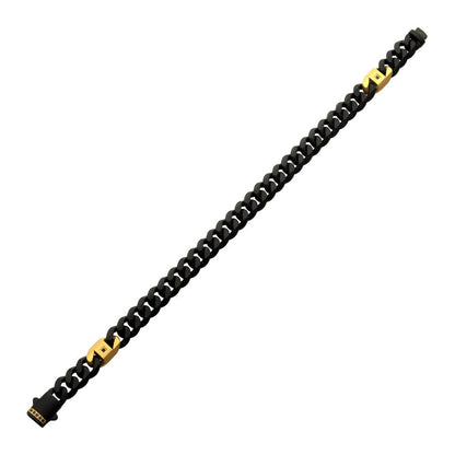 Black/Gold Stainless Steel Kraken Bracelet with Black Sapphire Accents