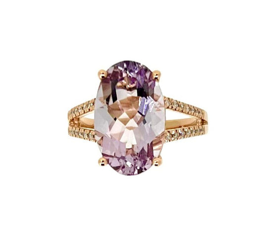 Rose Gold Pink Amethyst and Diamond Ring