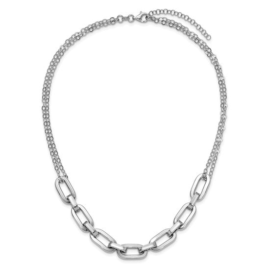 Sterling Silver Rhodium Plated Two Strand Necklace