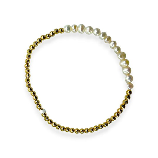 3MM Gold Filled Beaded Bracelet with 4MM Pearl Bar