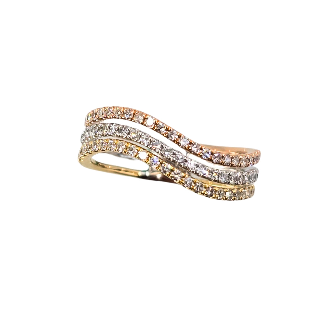 Tri-Color Round Diamond Three Band Ring