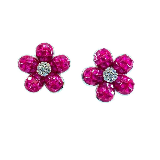 White Sterling Silver Red Crystal Earrings