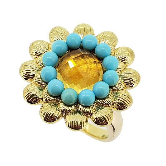 Vintage Electroform Citrine and Turquoise Ring