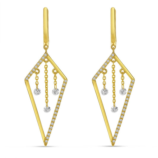 Kite shape Dashing Diamond earrings 14k yellow gold