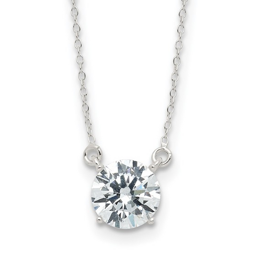 White Sterling Silver Solitaire Cz Necklace