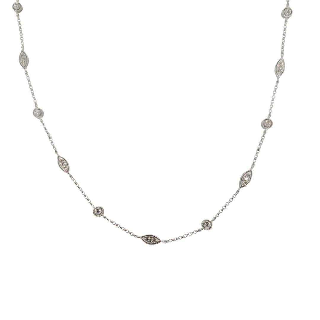 White Gold Marquise Diamond Station Necklace