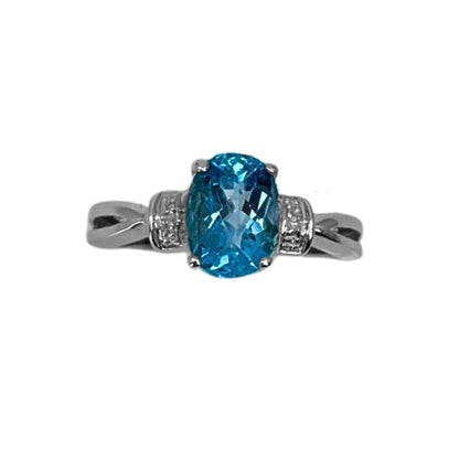 White Gold Blue Topaz Contemporary Ring