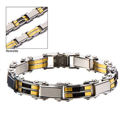 Stainless Steel Reversible Black and Gold Bracelet