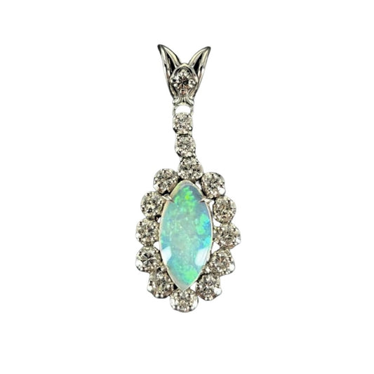 White Gold Marquise Opal Drop Pendant