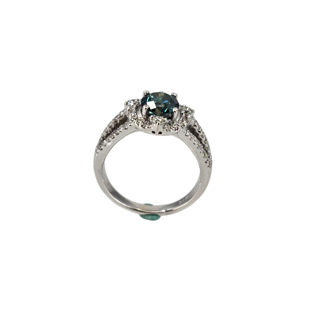 White Gold Blue Diamond Fashion Ring