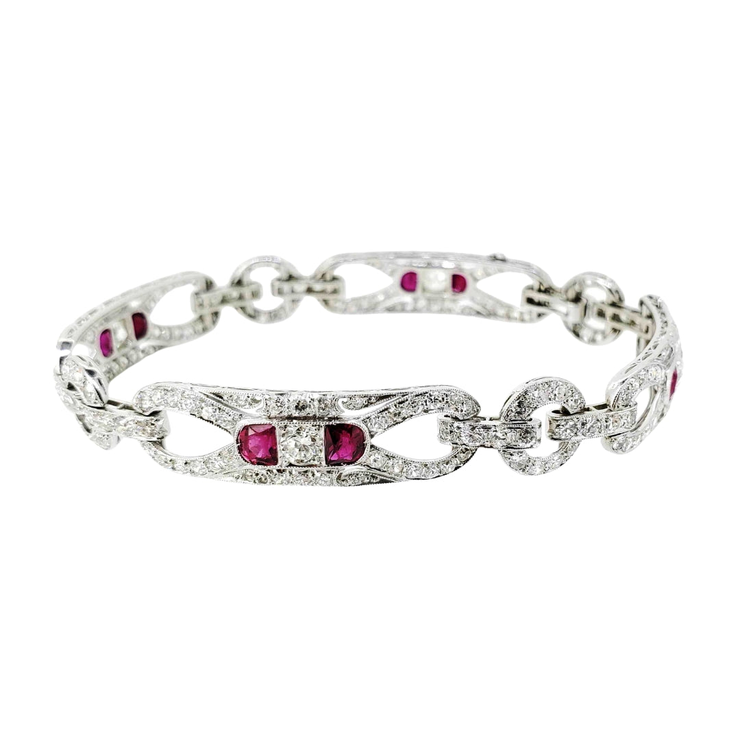 Platinum Art Deco Half Moon Ruby Bracelet