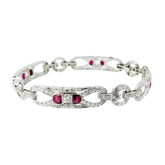 Platinum Art Deco Half Moon Ruby Bracelet