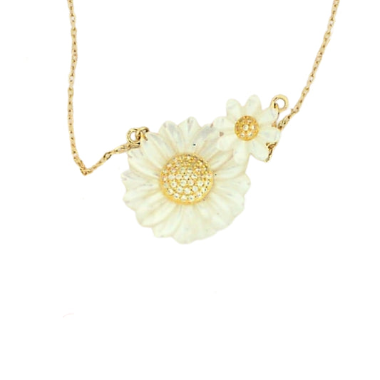 Silver Carved Mother of Pearl Flower Necklace