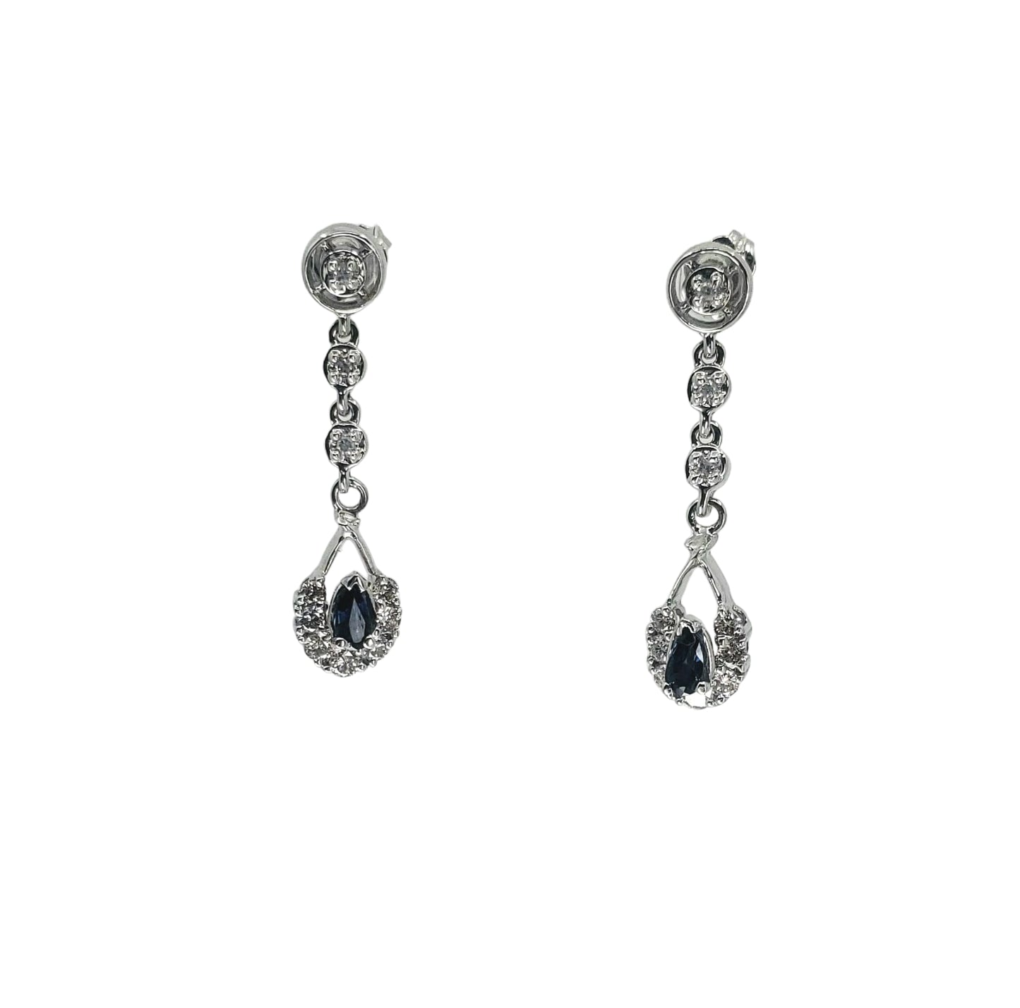 Vintage White Gold Sapphire and Diamond Dangle Earrings