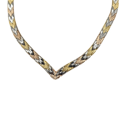 Tri-Color Vee Riccio Necklace