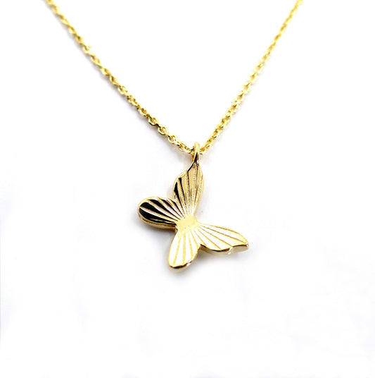 Yellow Gold Diamond Cut Mini Butterfly Necklace