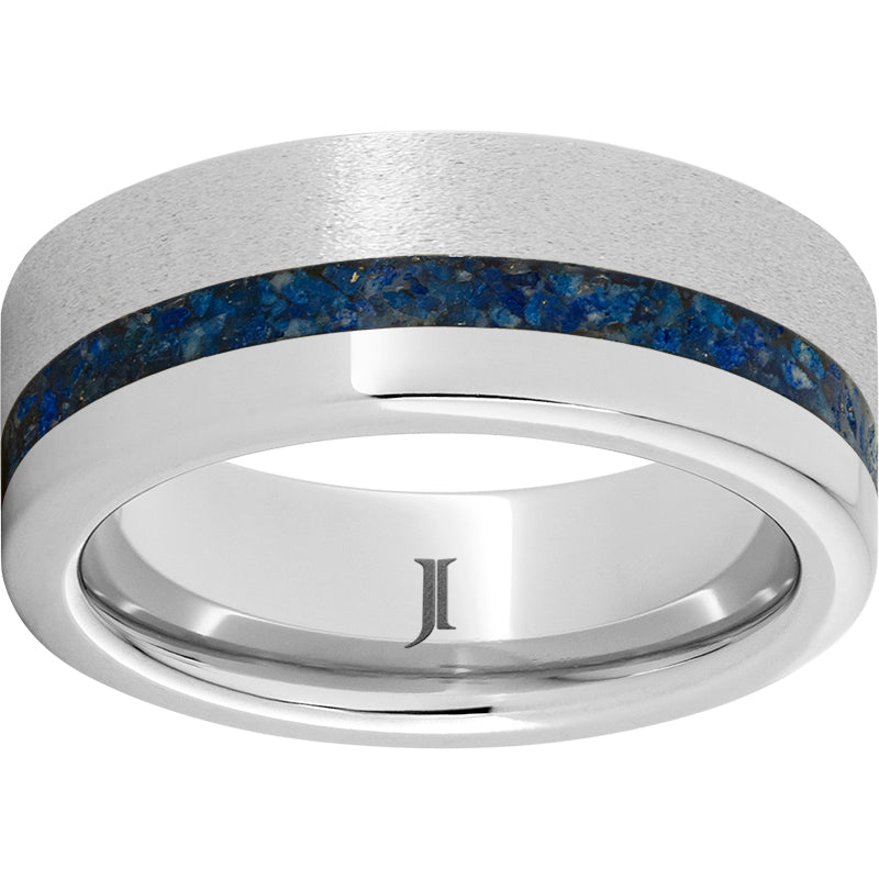 Serinium Wedding Band with 2MM Off Center Lapis Inlay