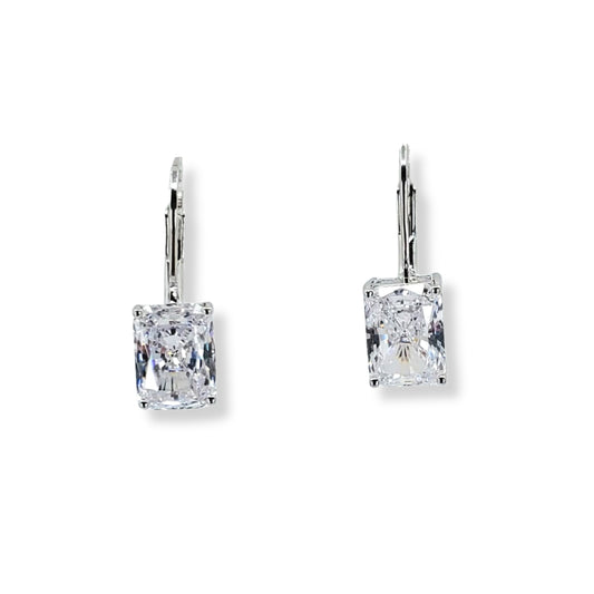 White Sterling Silver Radiant Cut Cz Lever Back Earrings