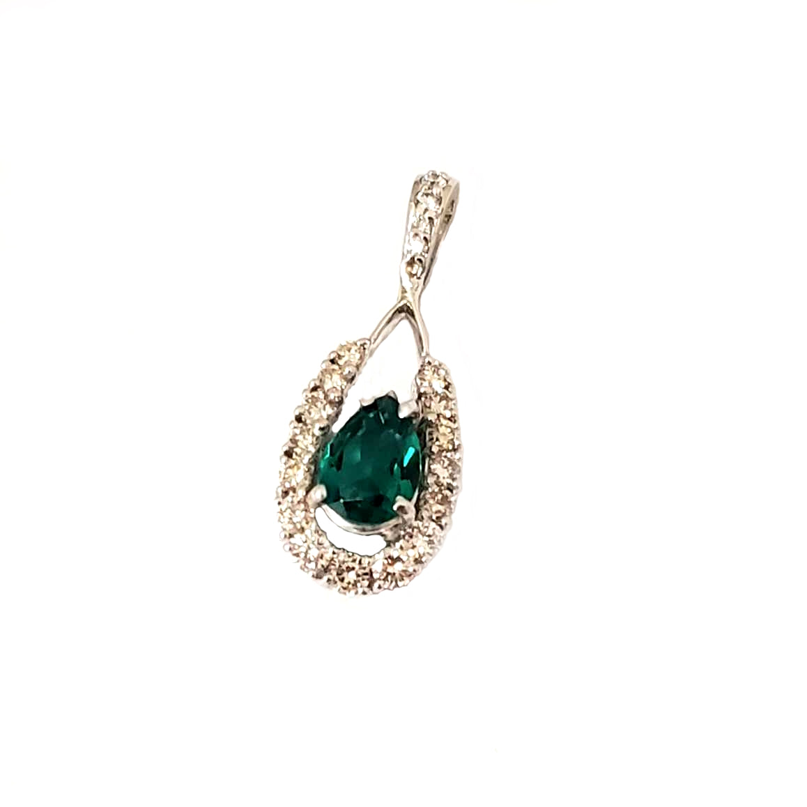 White Gold Emerald and Diamond Drop Pendant
