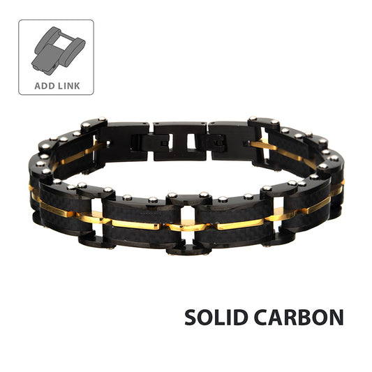 Stainless Steel Carbon Fiber and Gold Adjustable Bracelet