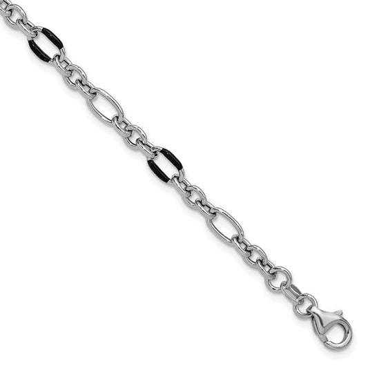 Sterling Silver Rhodium-Plated Enamel Link Bracelet