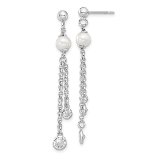White Sterling Silver Drop Earrings with Pearls