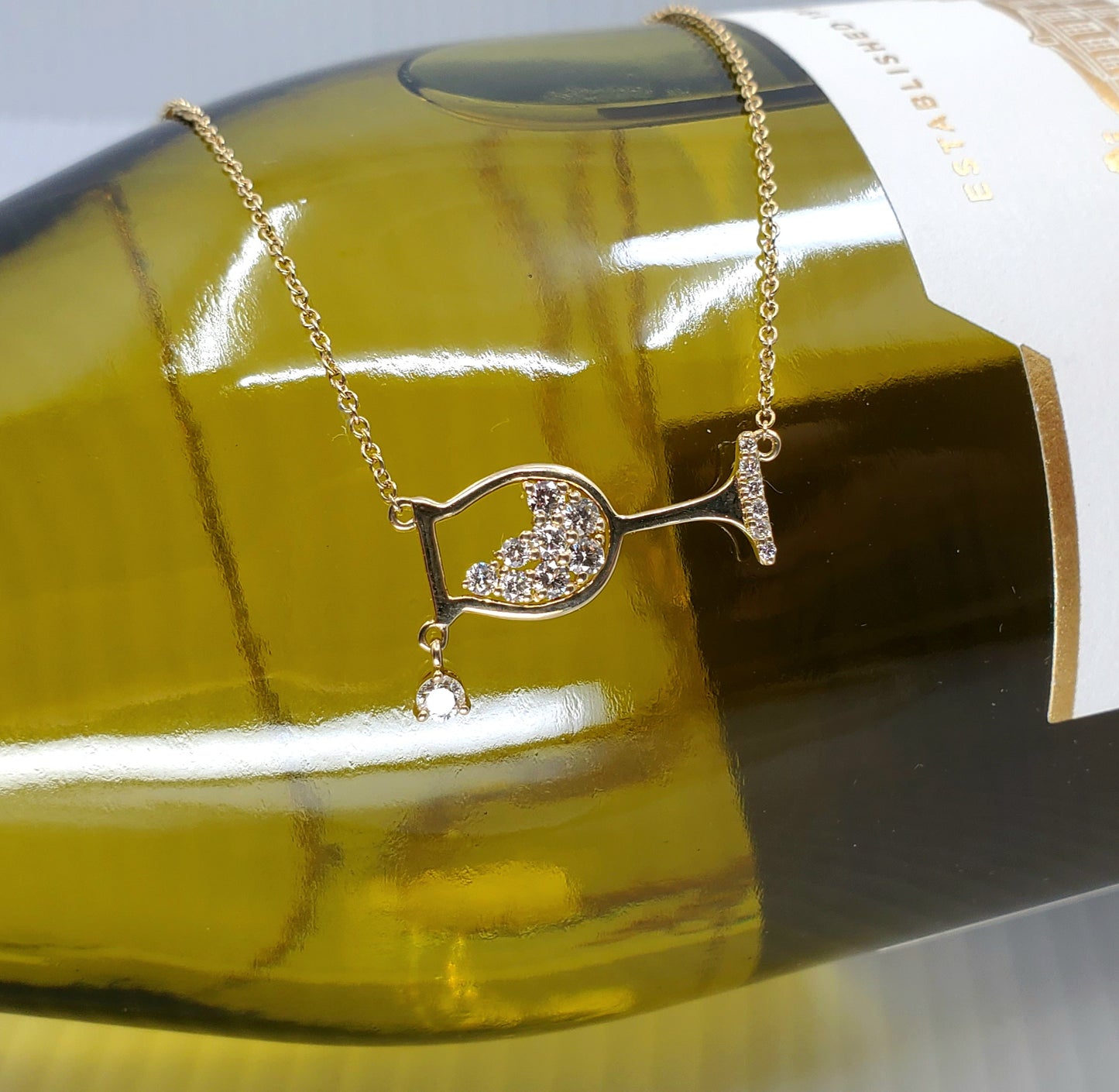 Yellow Gold Diamond Wine Glass Necklace