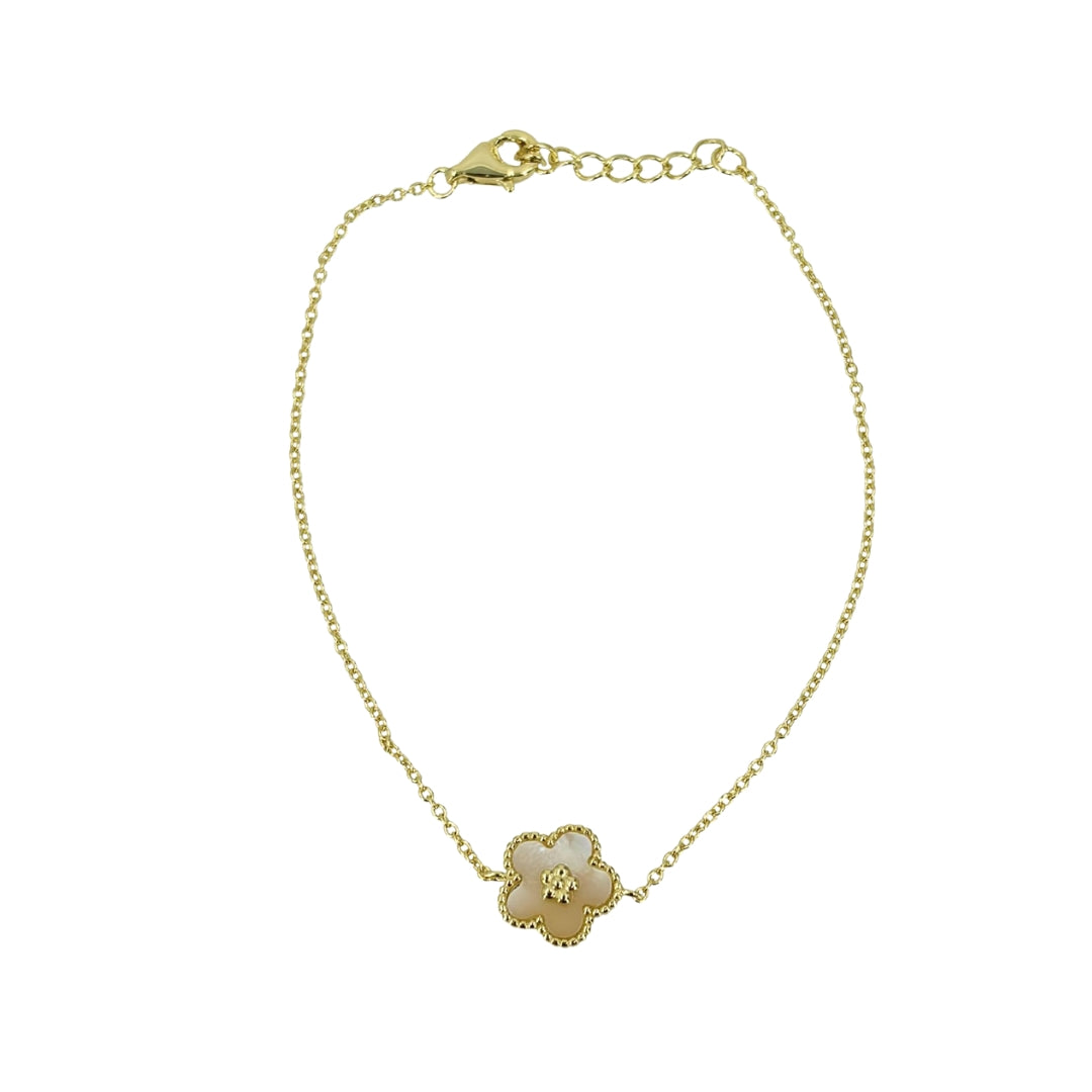 Yellow Silver Mother of Pearl Quatrefoil Bracelet