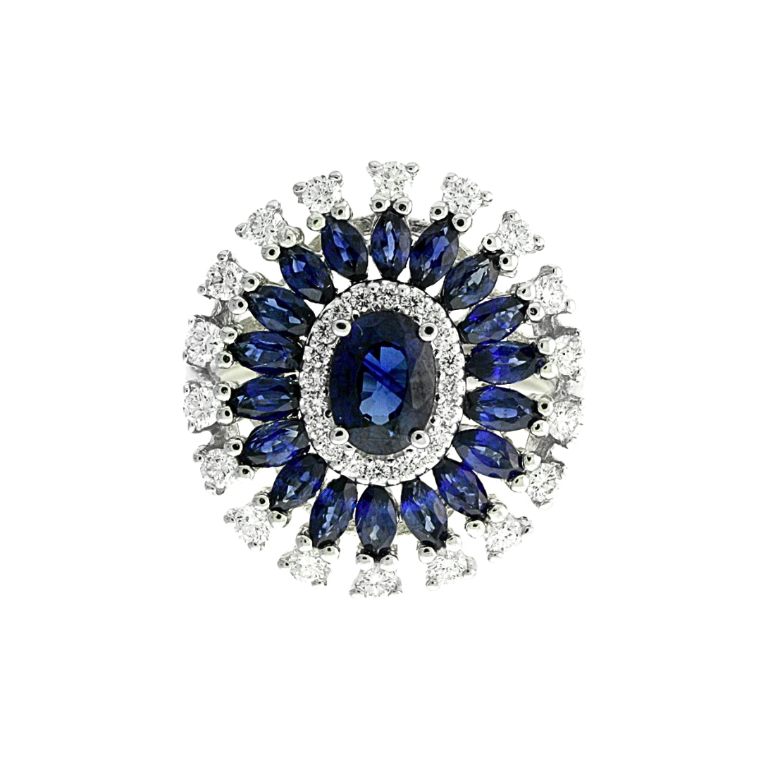 White Gold Sapphire and Diamond Fashion Ring
