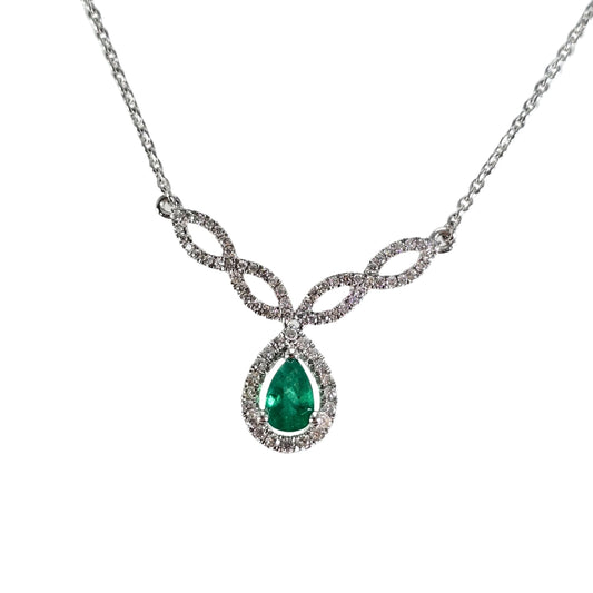White Gold Pear Emerald Station Necklace