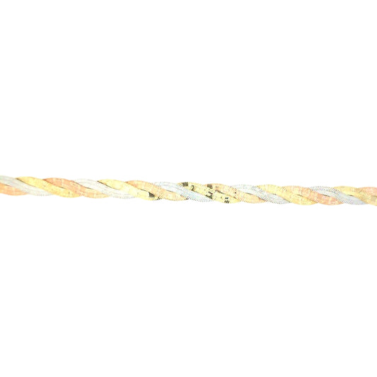 Tri-Color Diamond Cut Herringbone Braid Bracelet