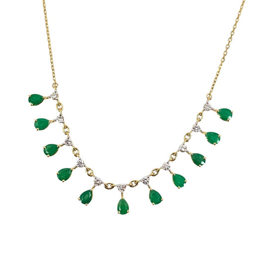 Yellow Gold Pear Emerald Station Necklace