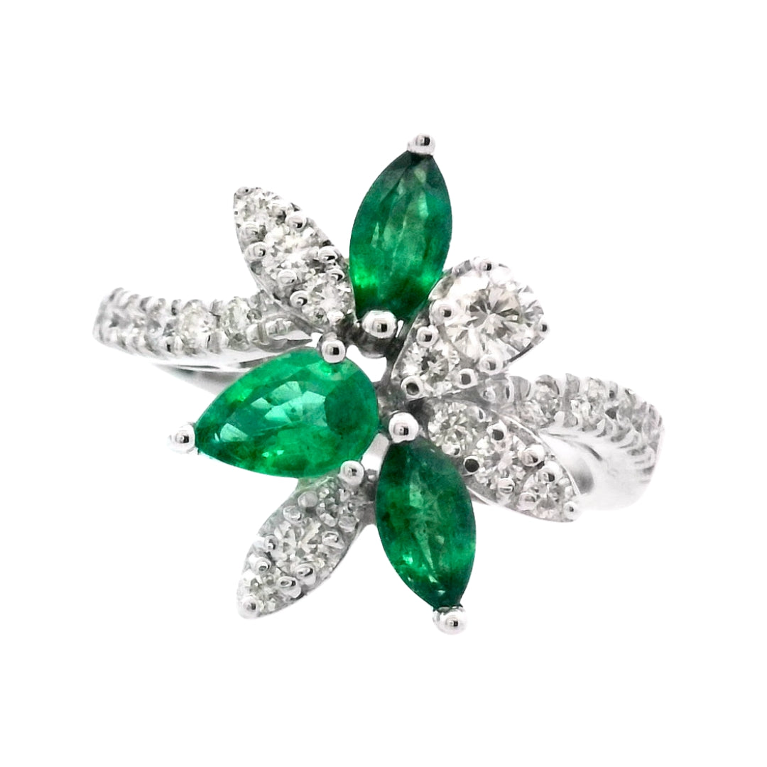 White Gold Marquise Emerald Cluster Ring