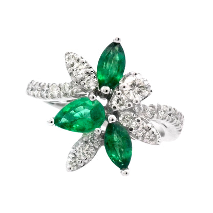 White Gold Marquise Emerald Cluster Ring