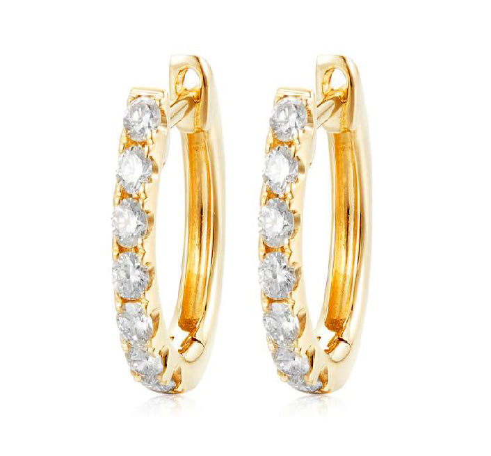 Yellow Gold Round 0.43 Carat Diamond Hoop Earrings