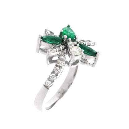 White Gold Marquise Emerald Cluster Ring