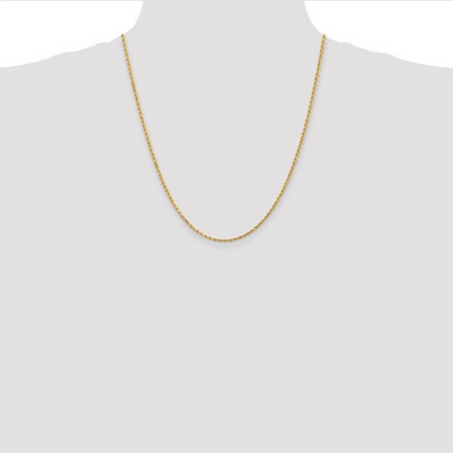 Yellow Gold 26 Inch Diamond Cut Rope Necklace