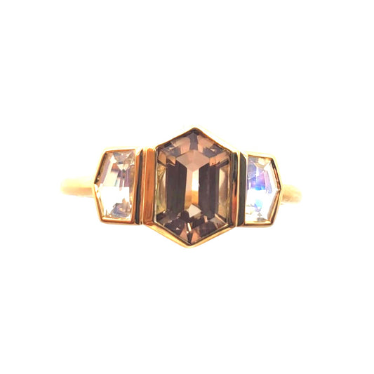 Yellow Gold Sunstone and Moonstone Ring