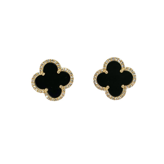 Fantasy Cut Onyx Quatrefoil Earrings
