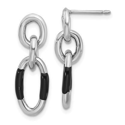 Rhodium-Plated Sterling Silver Black Enamel Dangle Earrings