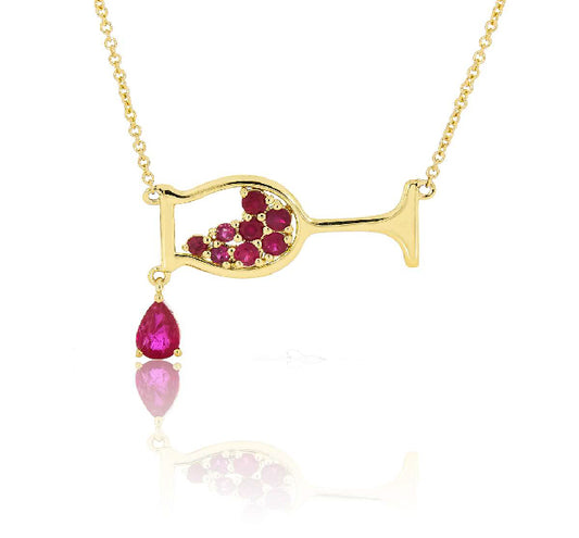 Yellow Gold Ruby Wine Glass Necklace