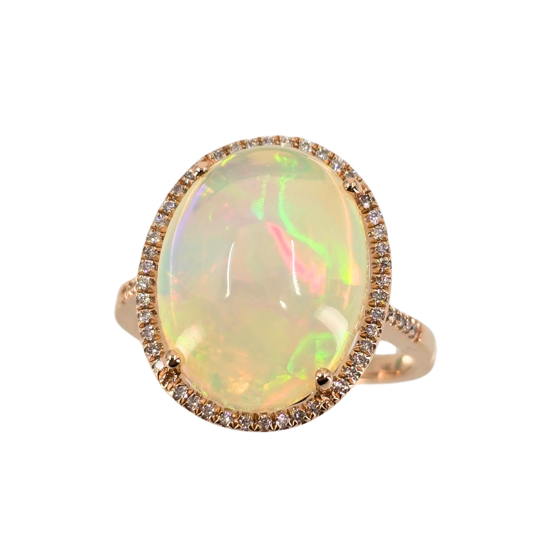 Rose Gold Oval Opal and Diamond Ring