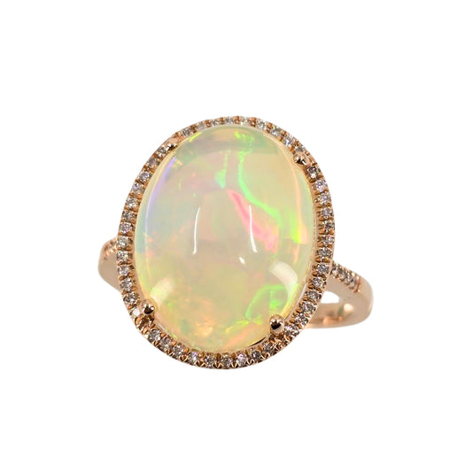 Rose Gold Oval Opal and Diamond Ring