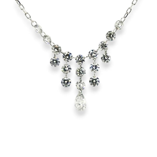 White Gold Pear Shaped Diamond Bib Necklace
