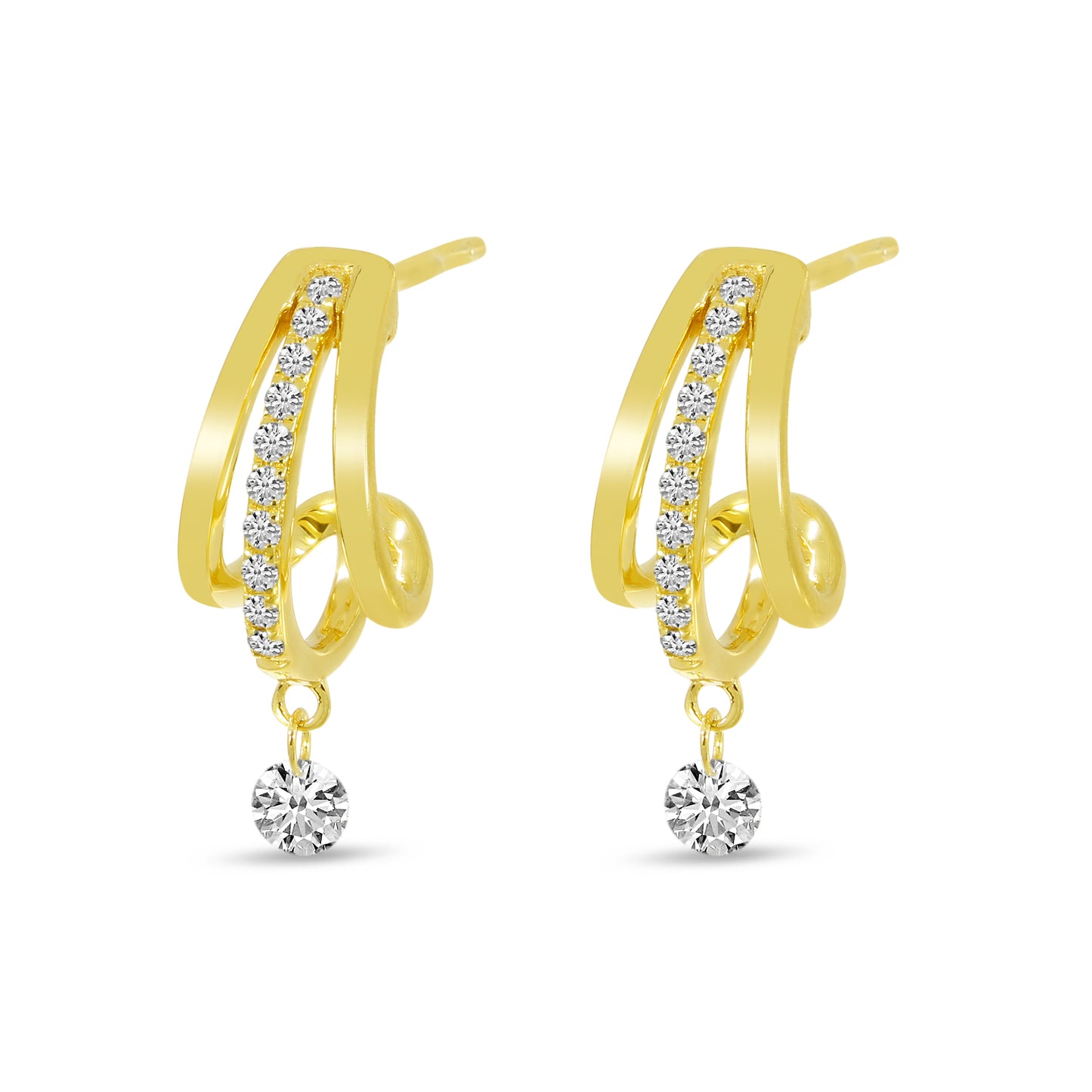 Yellow Gold Triple Hoop Diamond Earrings