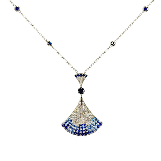 Round Sapphire Fan Necklace